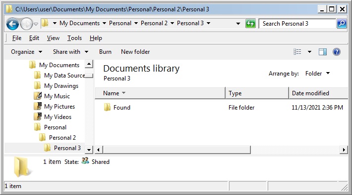 My Documents with Personal foders and the Found folder